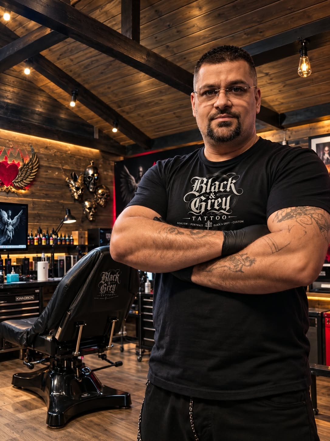 Florin, the MAX TATTOO artist, in the studio